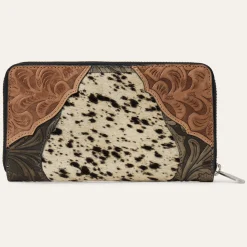 Hair-On-Hide Tooled Zip Wallet