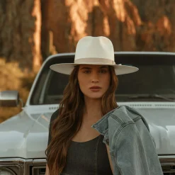 JW Marshall Straw Flat Brim Hat