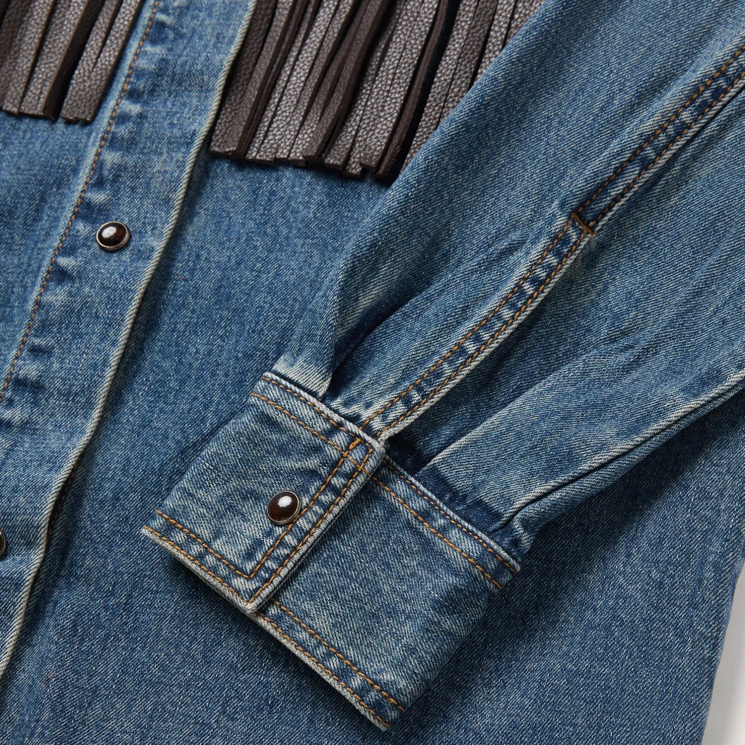 Leather Fringe Denim Shirt
