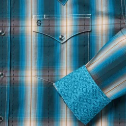 Marine Ombre Plaid Western Shirt