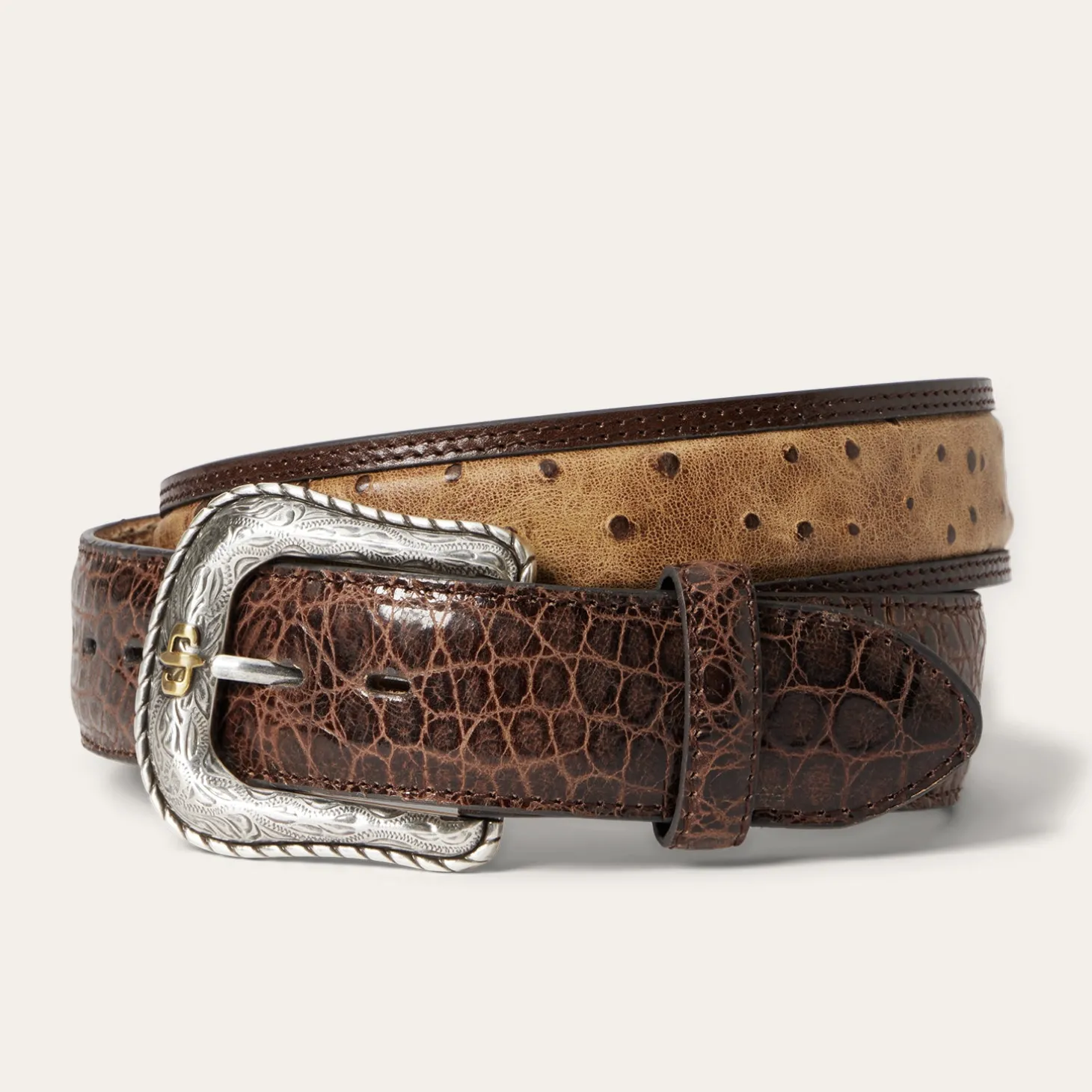 Ostrich Print Croco Embossed Western Tabs Belt