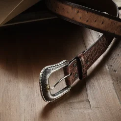 Ostrich Print Croco Embossed Western Tabs Belt