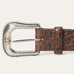 Ostrich Print Croco Embossed Western Tabs Belt