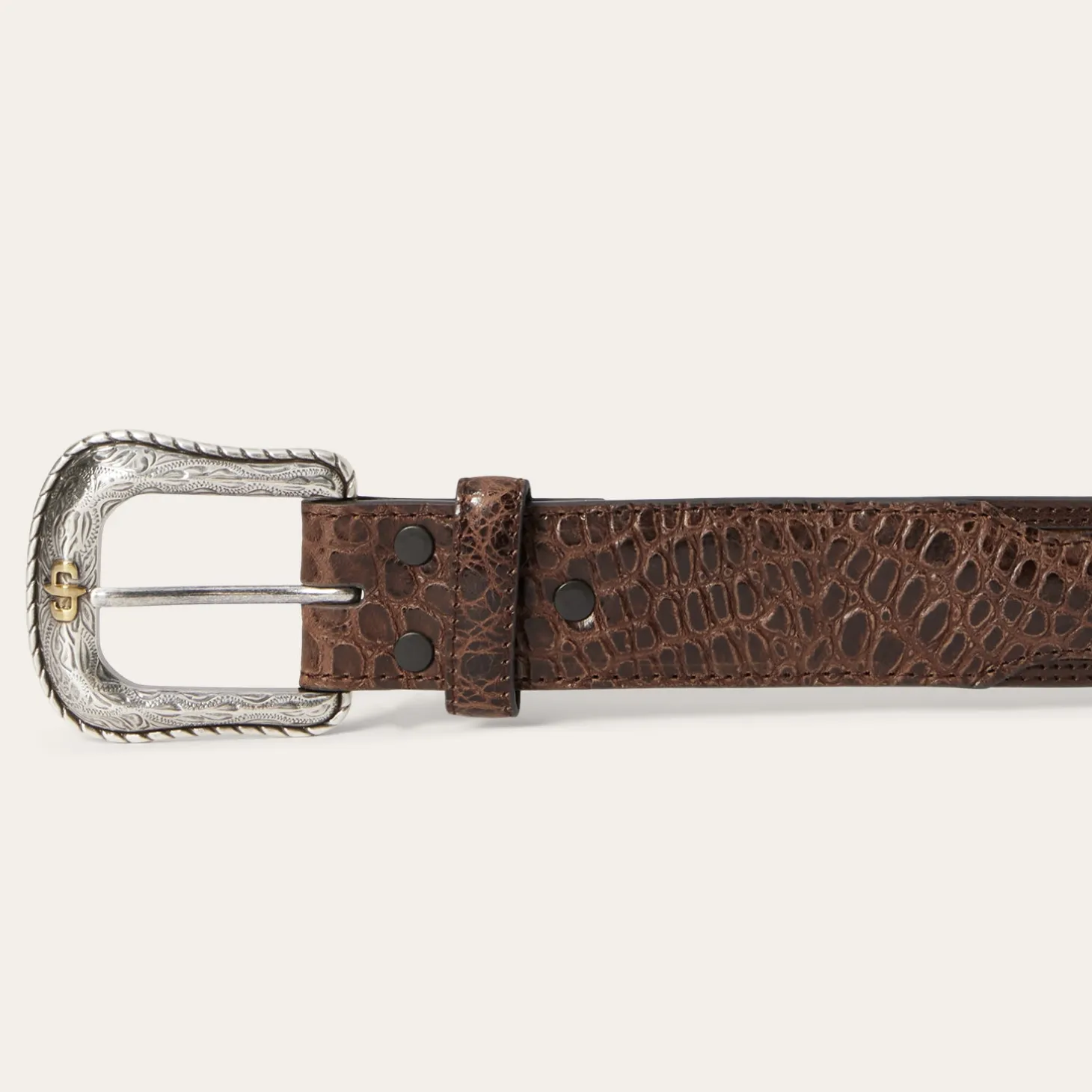 Ostrich Print Croco Embossed Western Tabs Belt
