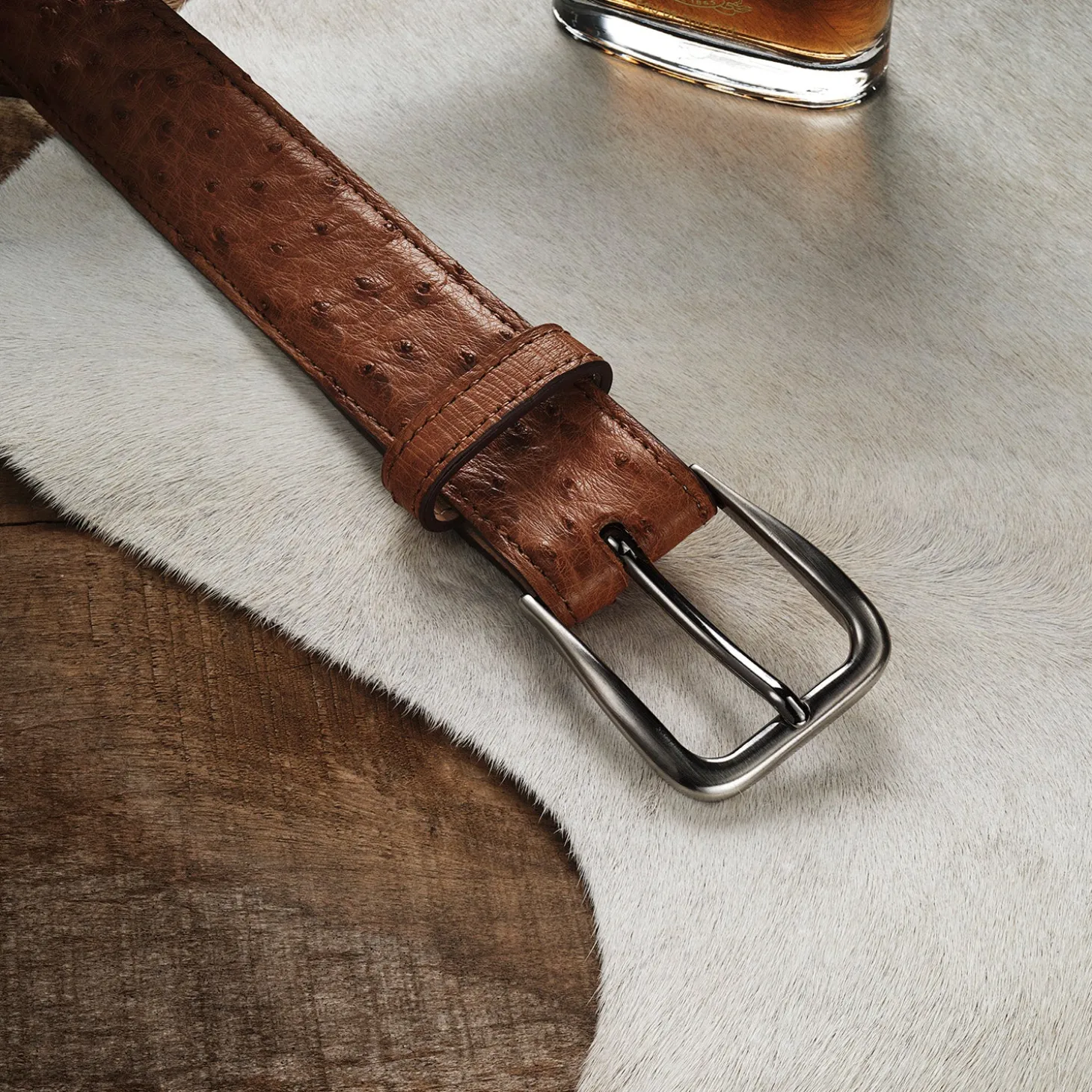 Ostrich Western Tab Belt - 1 1/4" Width