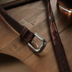 Pebble Leather Basket Weave Tabs Belt