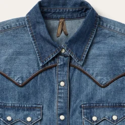 Piped Dark Denim Western Shirt