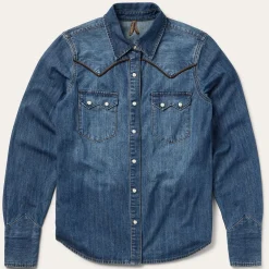 Piped Dark Denim Western Shirt