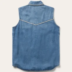Piped Denim Sleeveless Shirt