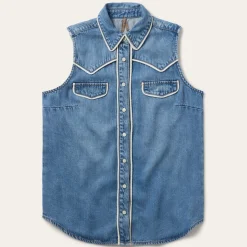 Piped Denim Sleeveless Shirt