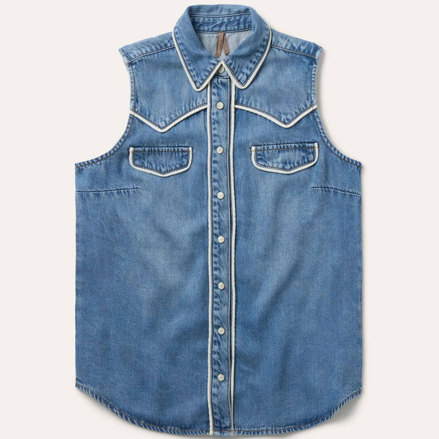 Piped Denim Sleeveless Shirt