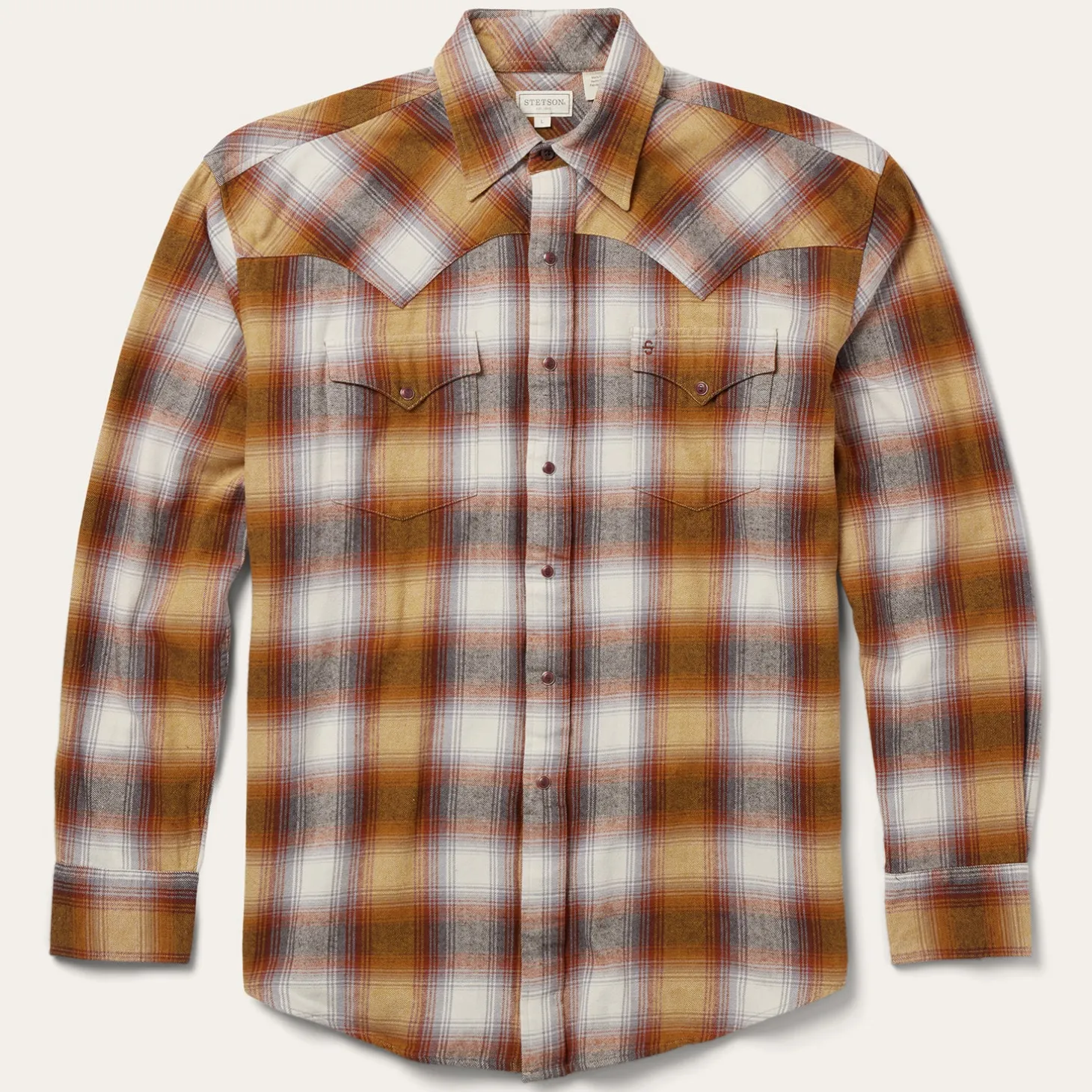 Rust Plaid Flannel Western Shirt