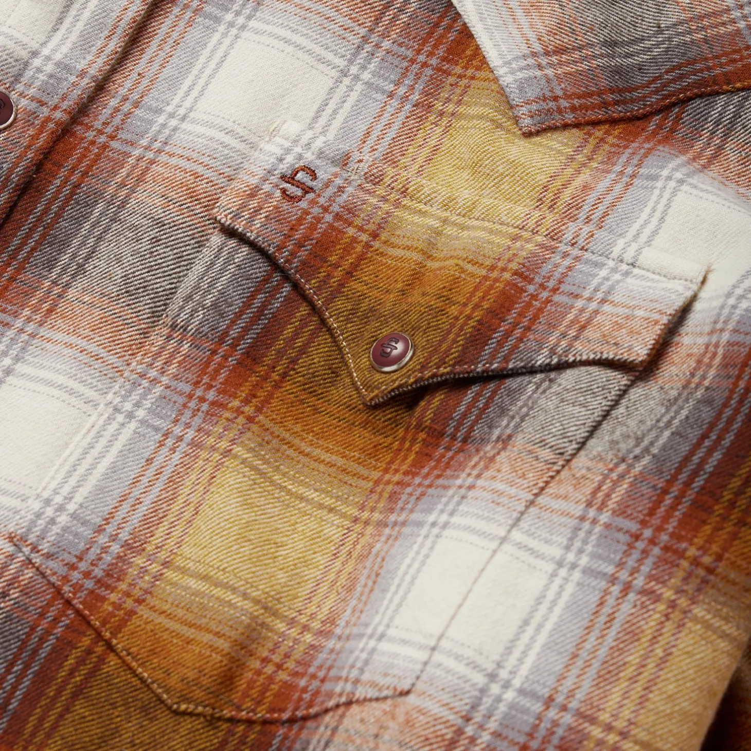 Rust Plaid Flannel Western Shirt
