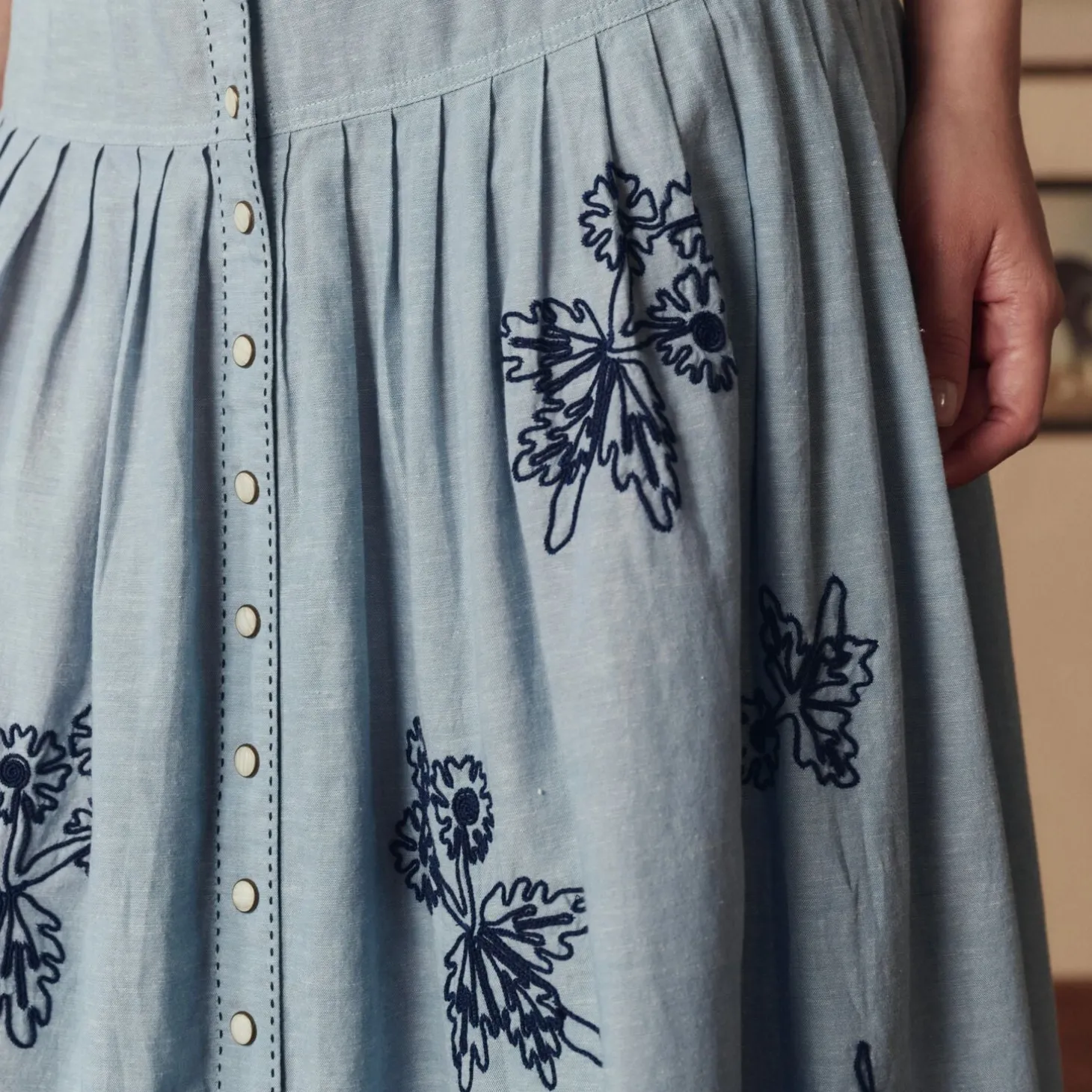 Stetson & THE GREAT. The Chambray Embroidered Highland Skirt