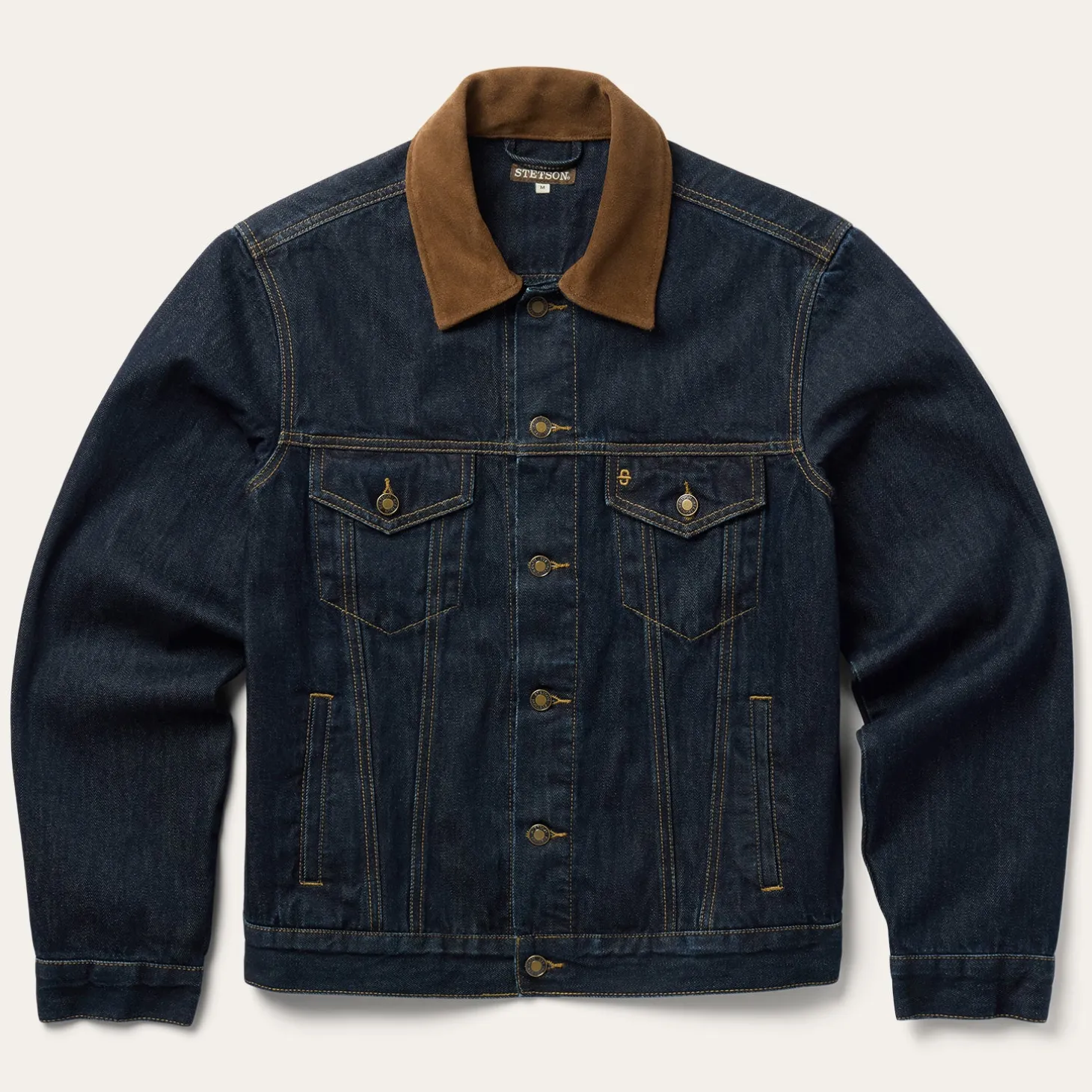 Suede Collar Raw Denim Jacket