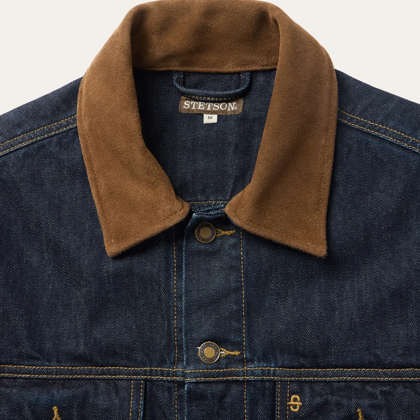 Suede Collar Raw Denim Jacket