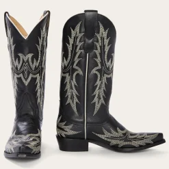 Tina Black & White Flame Embroidered Cowboy Boot