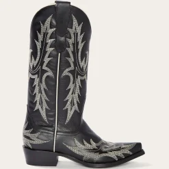 Tina Black & White Flame Embroidered Cowboy Boot