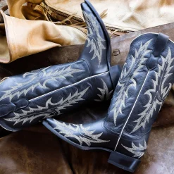 Tina Black & White Flame Embroidered Cowboy Boot