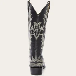 Tina Black & White Flame Embroidered Cowboy Boot