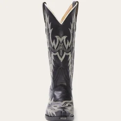Tina Black & White Flame Embroidered Cowboy Boot