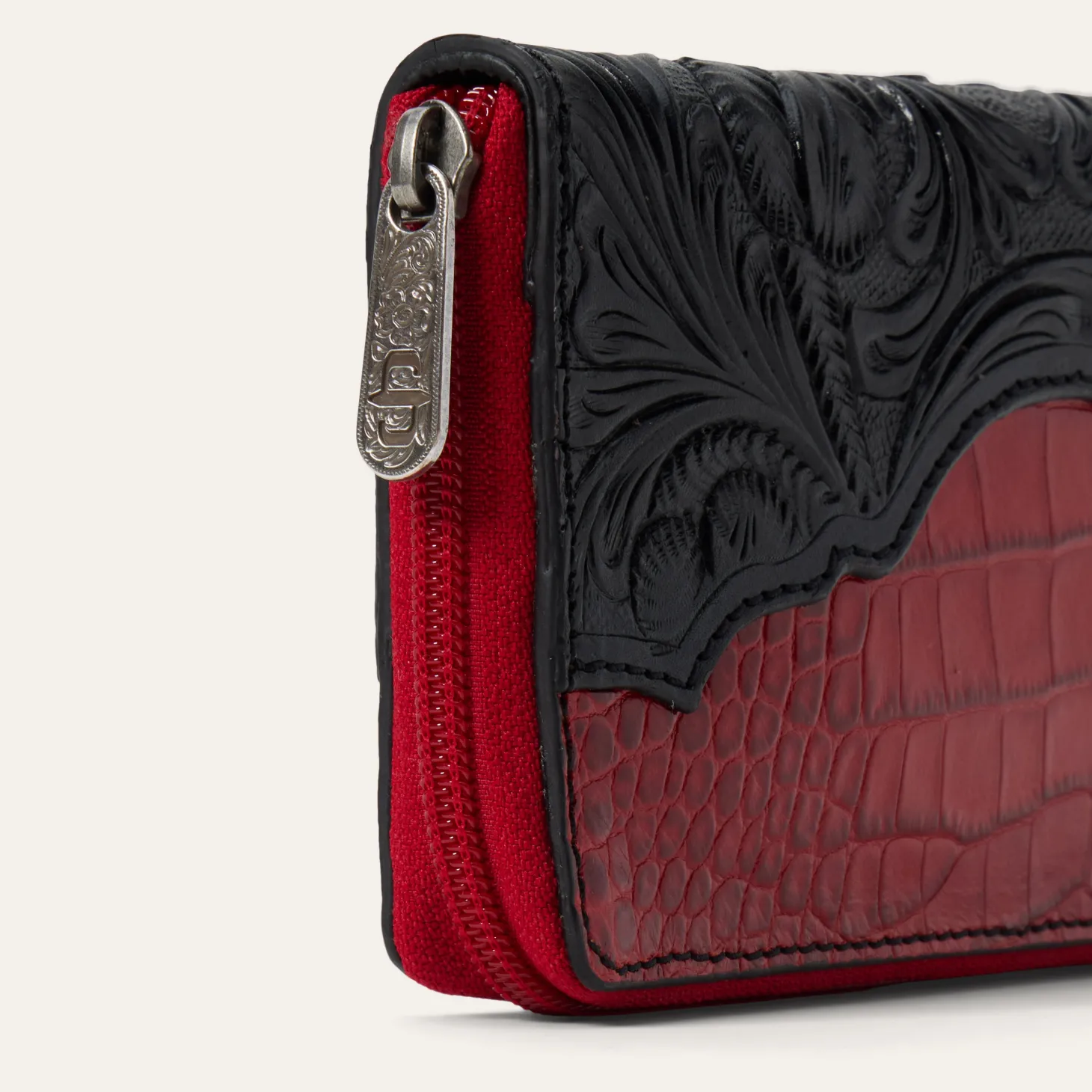 Tooled Croco Embossed Zip Wallet