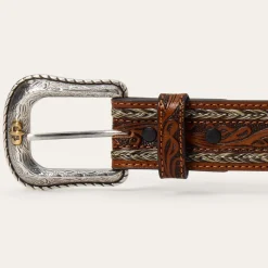 Tooled Horse Hair Braided Edge Belt