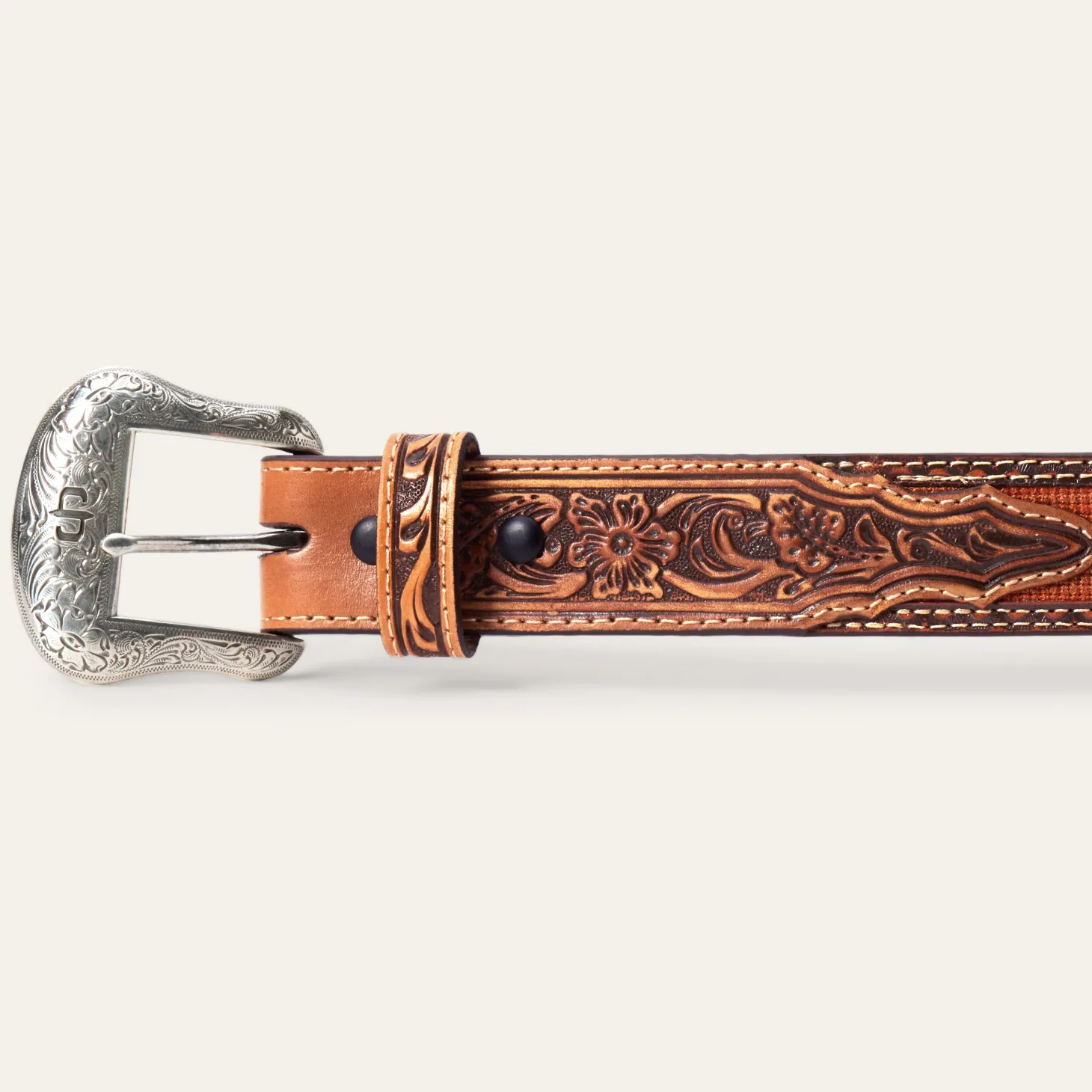 Tooled Tab Embroidered Belt