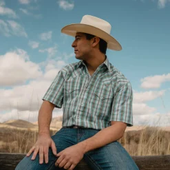 Turquoise Plaid Short-Sleeve Western Shirt