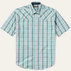 Turquoise Plaid Short-Sleeve Western Shirt