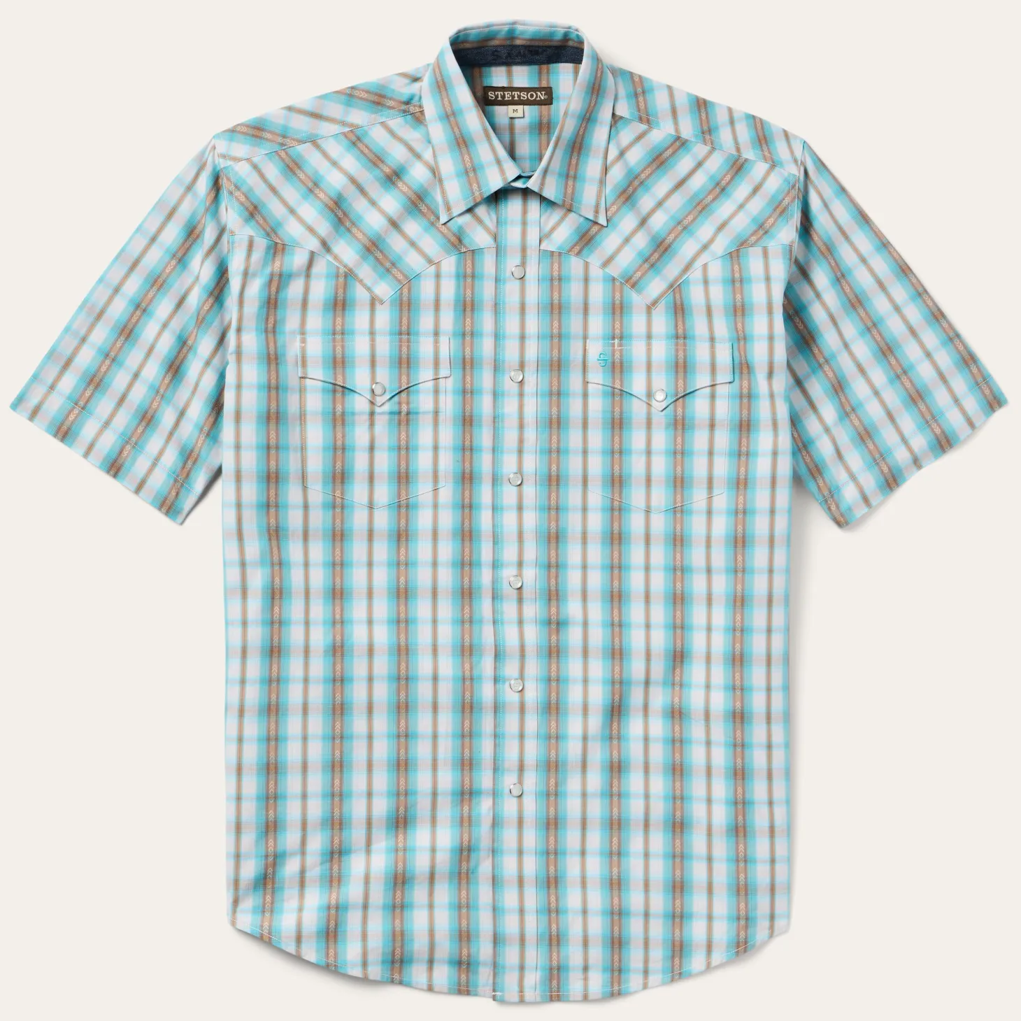 Turquoise Plaid Short-Sleeve Western Shirt