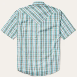 Turquoise Plaid Short-Sleeve Western Shirt