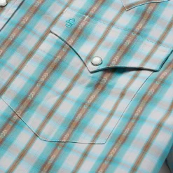 Turquoise Plaid Short-Sleeve Western Shirt