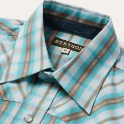 Turquoise Plaid Short-Sleeve Western Shirt
