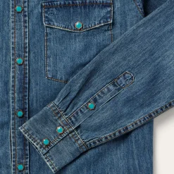 Turquoise Snap Lightweight Denim Shirt