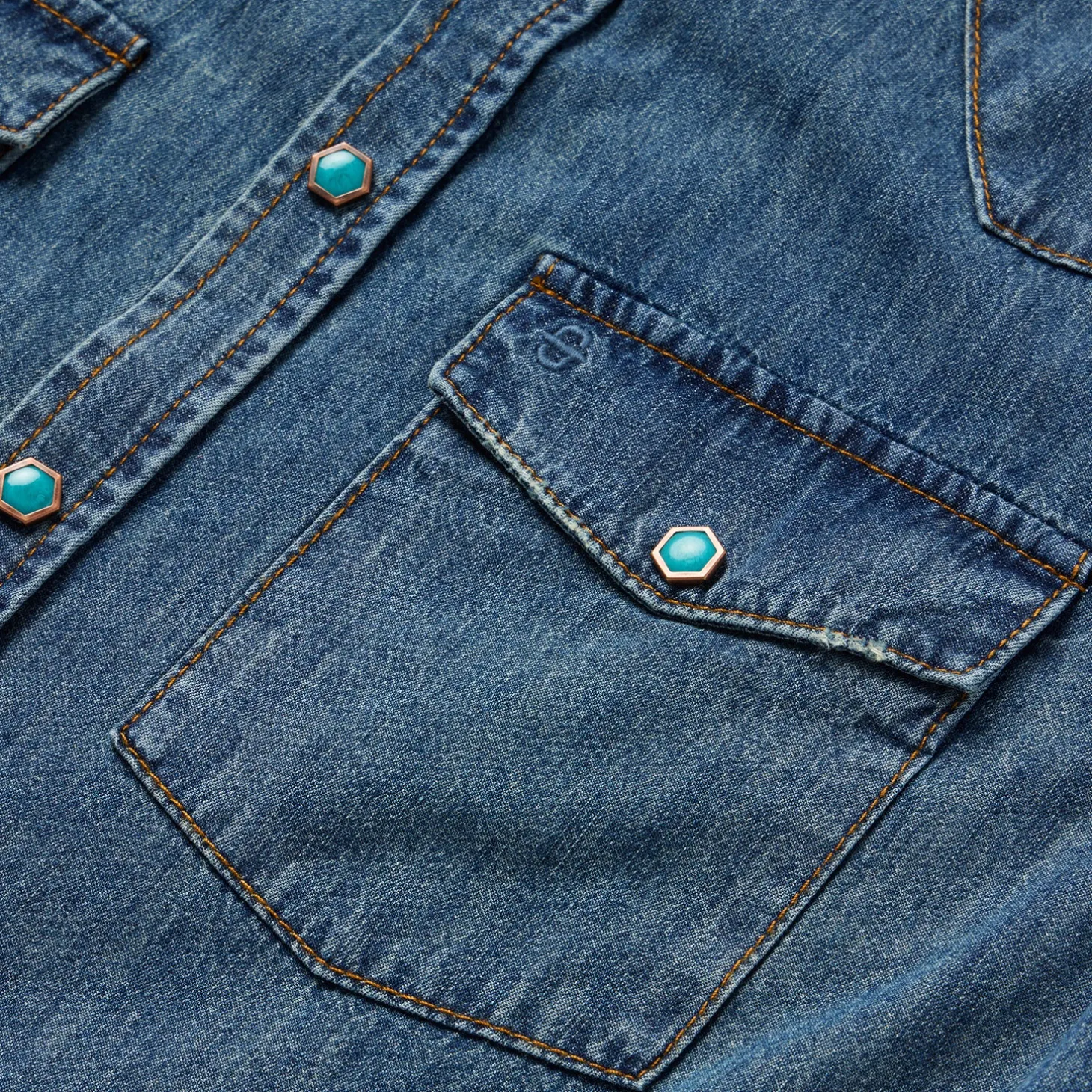 Turquoise Snap Lightweight Denim Shirt