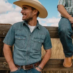 Turquoise Snap Short Sleeve Denim Shirt
