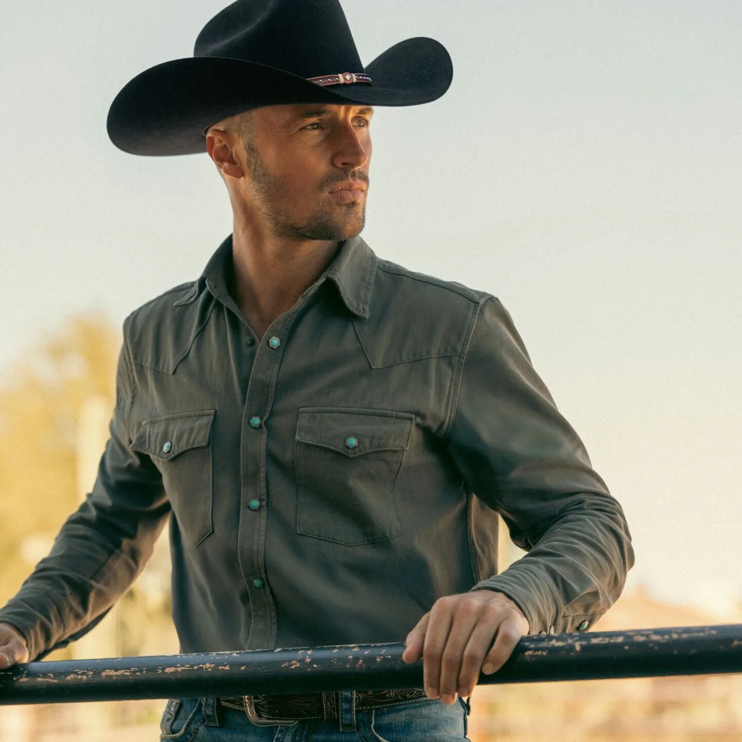 Turquoise Snap Twill Western Shirt