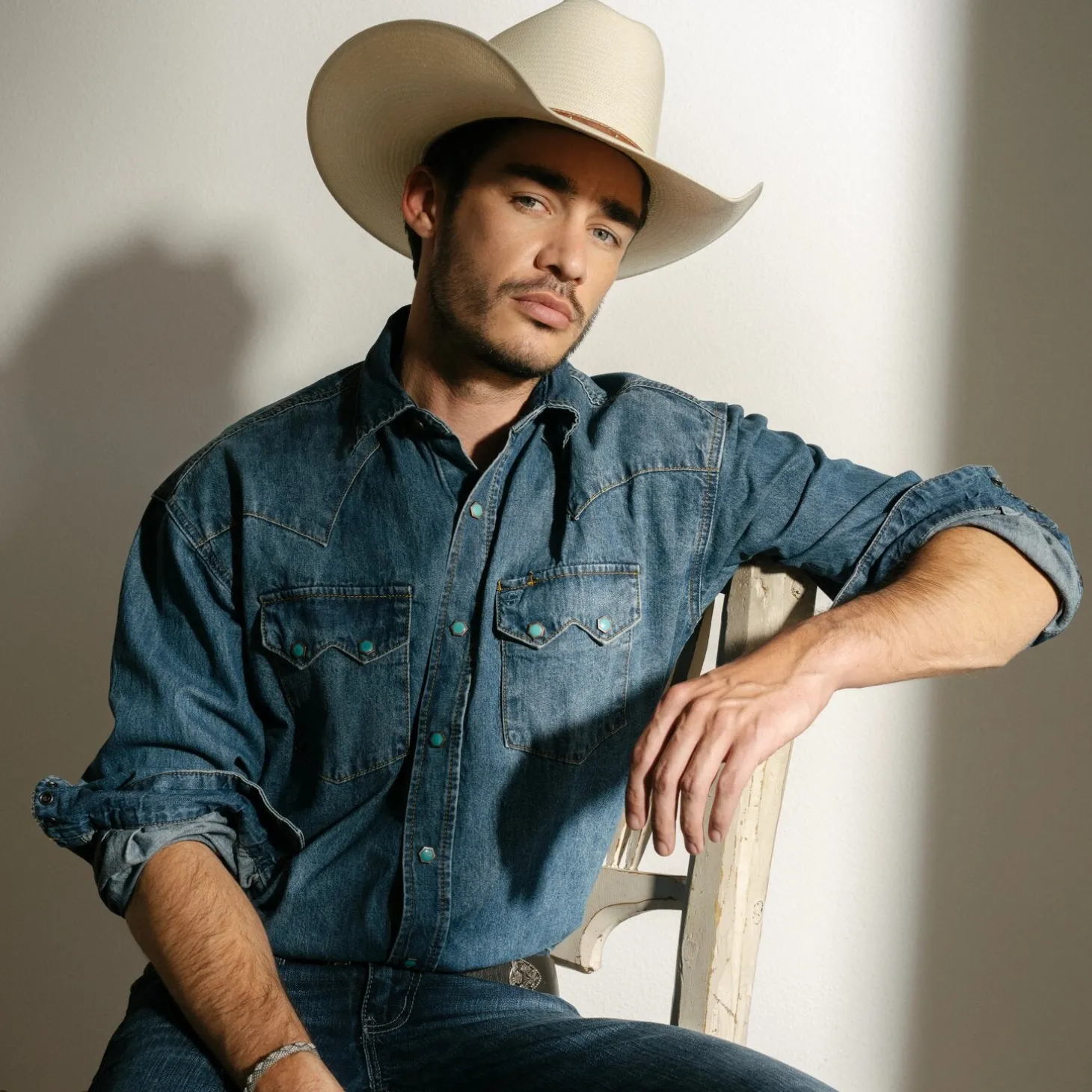 Turquoise Snap Western Denim Shirt