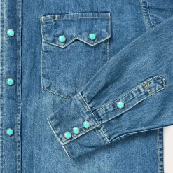 Turquoise Snap Western Denim Shirt
