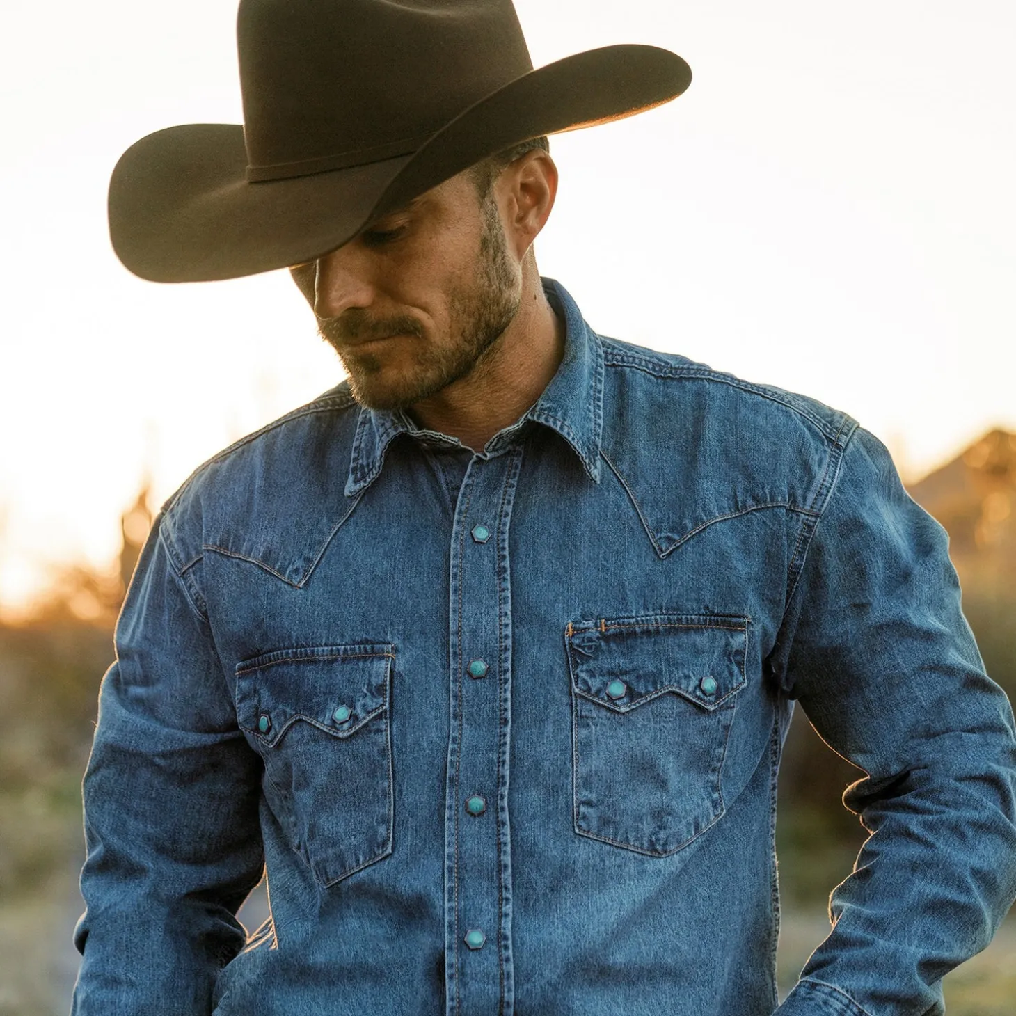 Turquoise Snap Western Denim Shirt