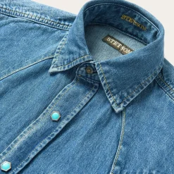 Turquoise Snap Western Denim Shirt