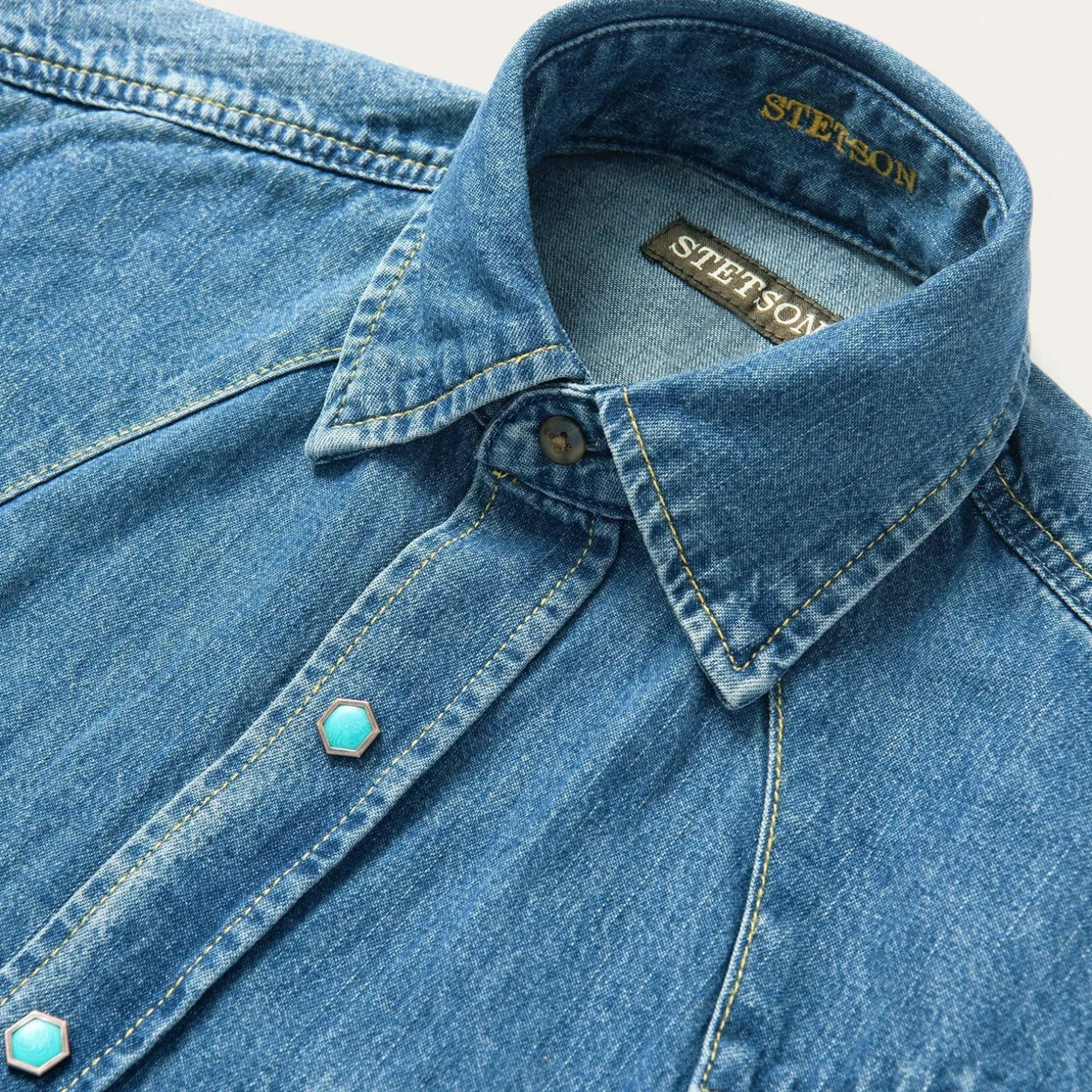 Turquoise Snap Western Denim Shirt