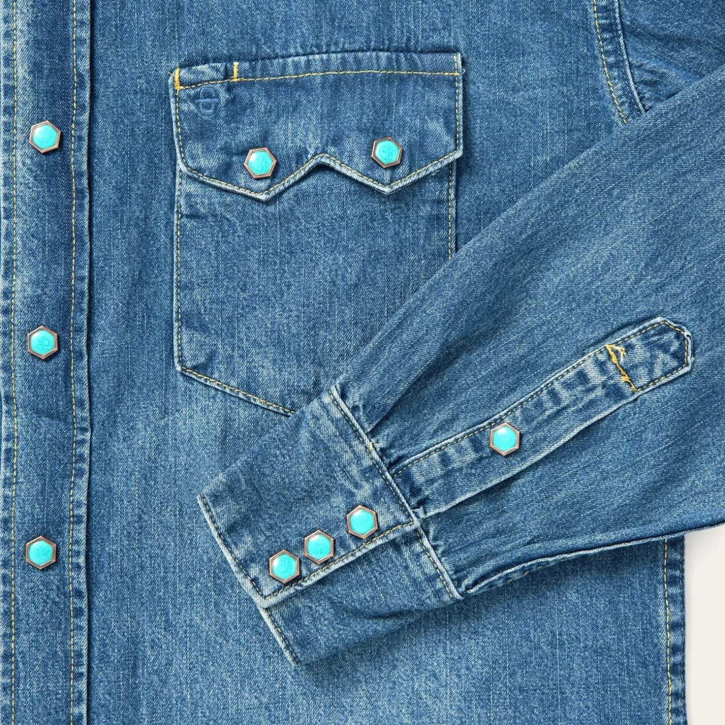 Turquoise Snap Western Denim Shirt