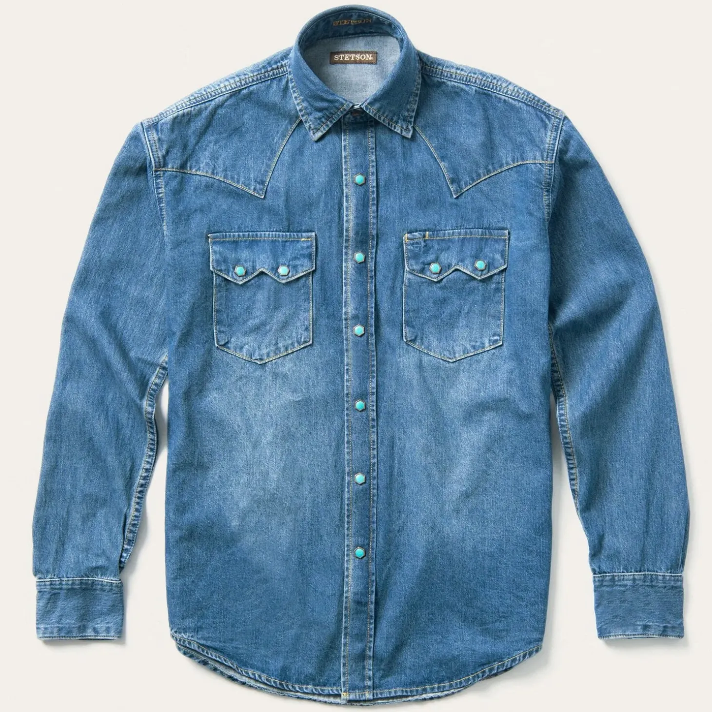 Turquoise Snap Western Denim Shirt