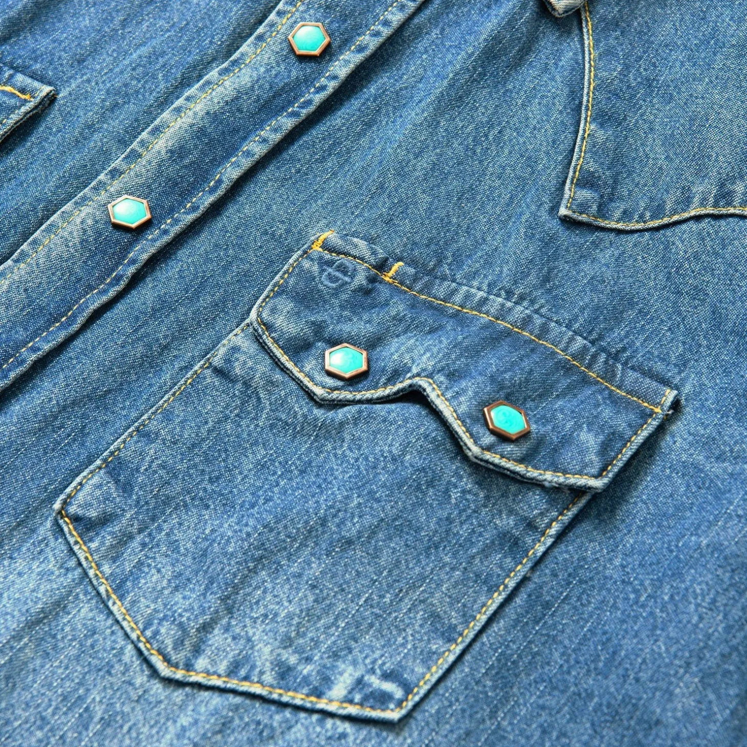 Turquoise Snap Western Denim Shirt