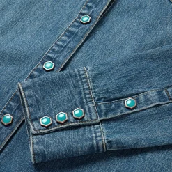 Turquoise Snap Western Denim Shirt