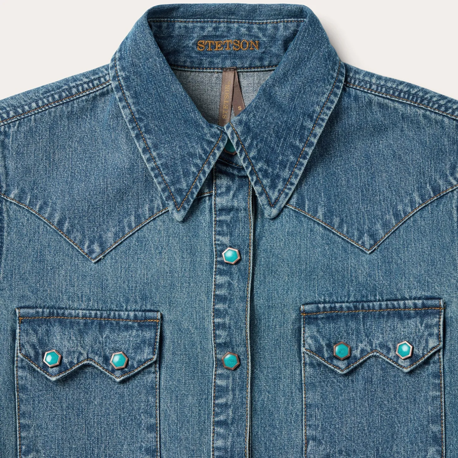 Turquoise Snap Western Denim Shirt