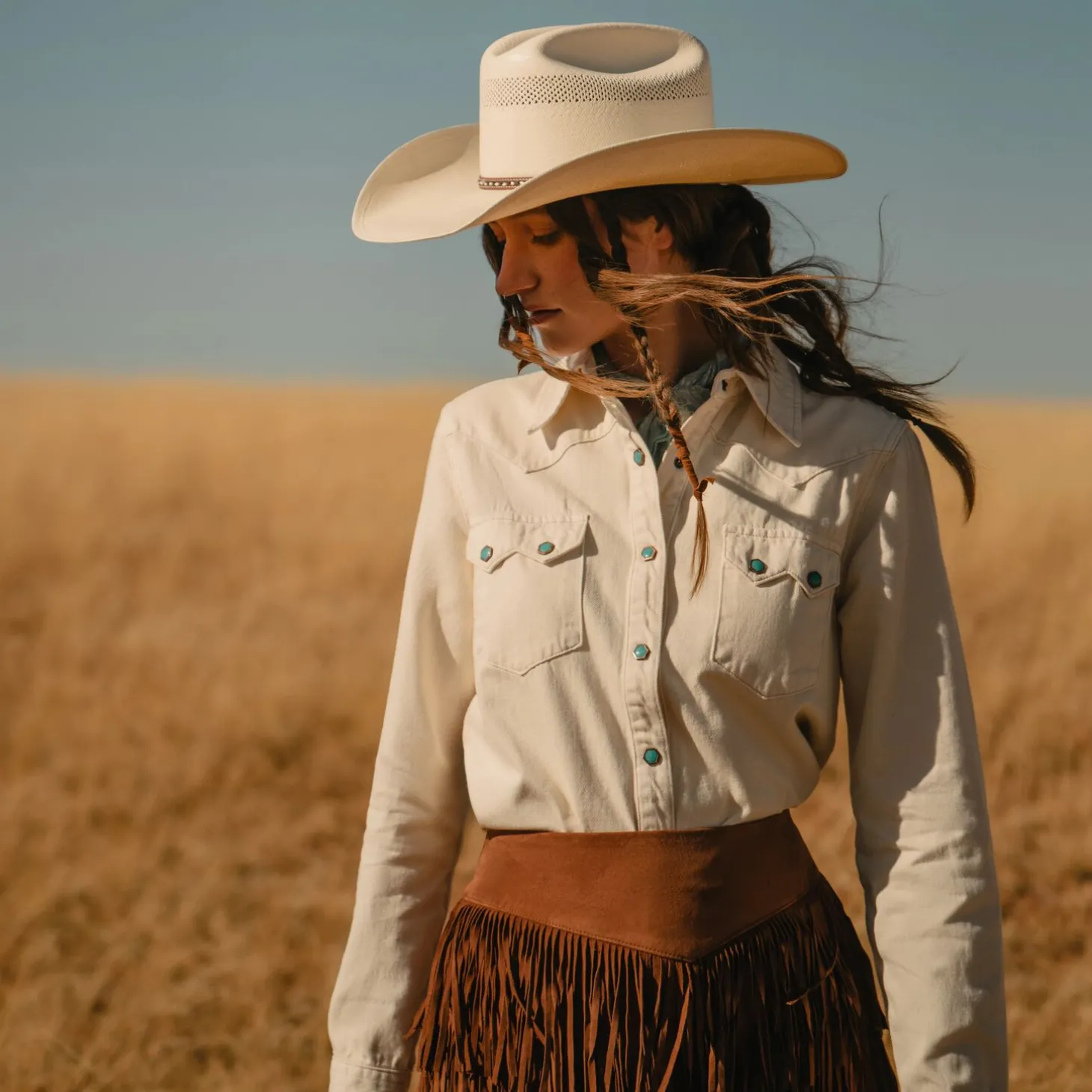 Turquoise Snap Western Denim Shirt