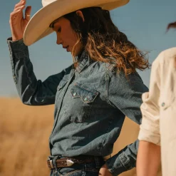 Turquoise Snap Western Denim Shirt